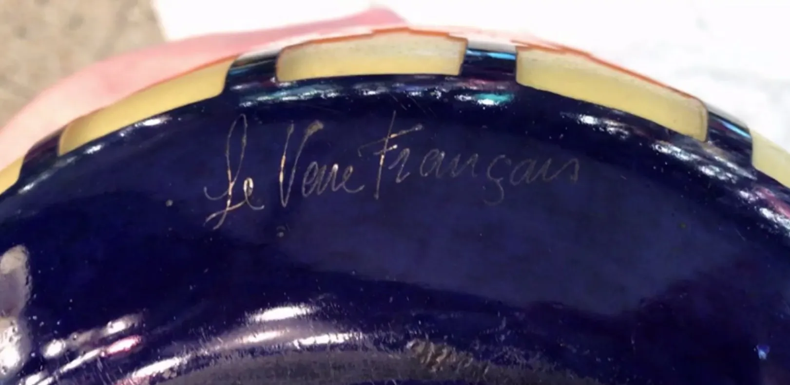 Antique signed glass Le Verre with colorful details