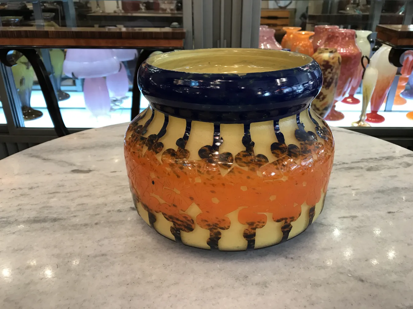 Beautiful decorative signed glass Le Verre with vibrant colors