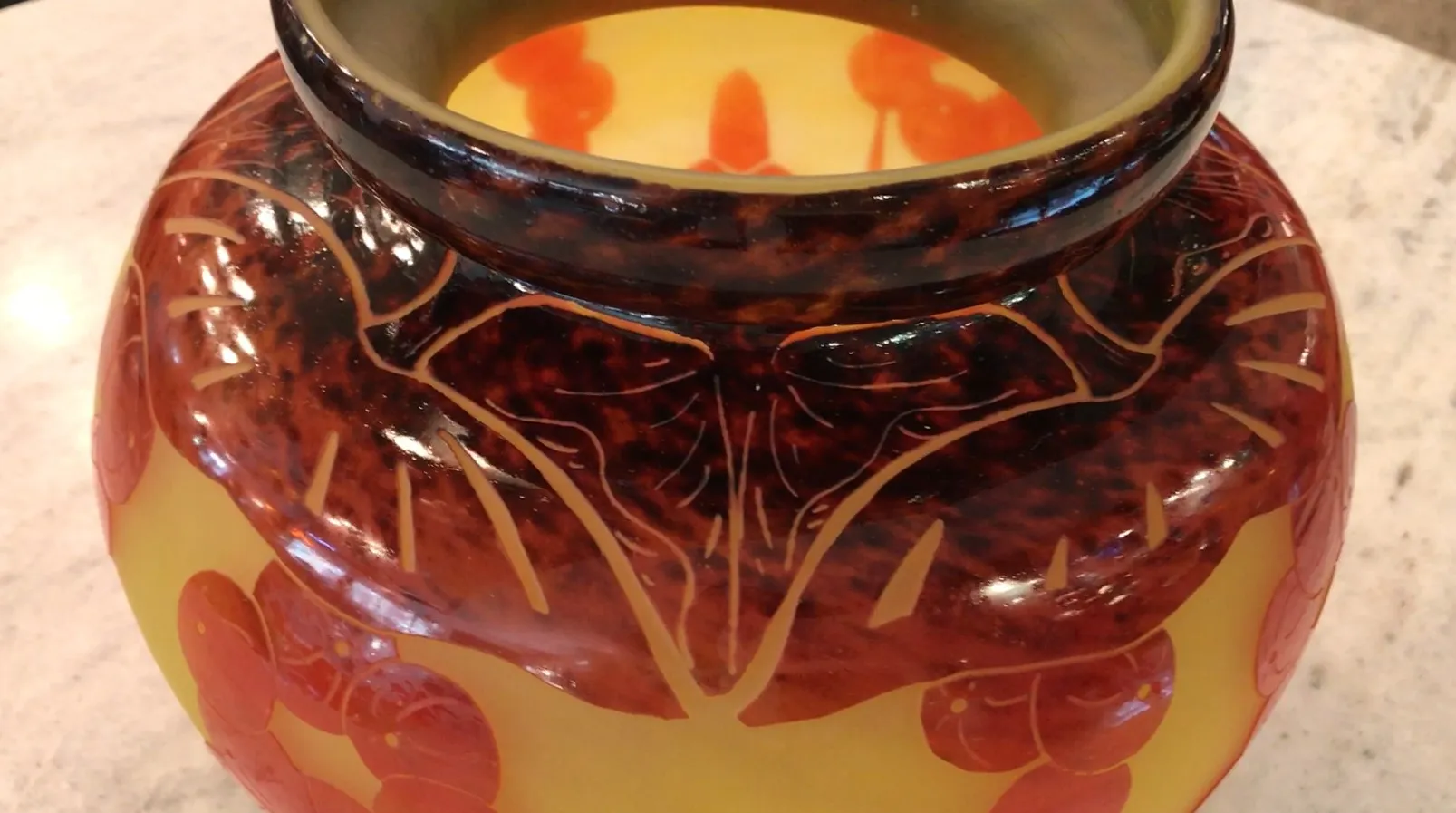 antique decorative vase signed glass le verre with warm tones design