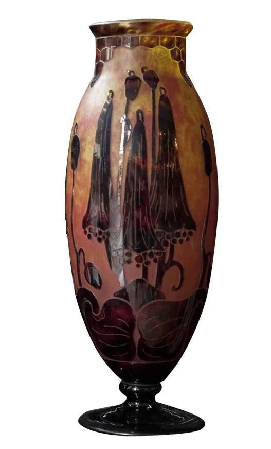 Antike Vase mit floralem Design, signiertes Glas Le Verre.