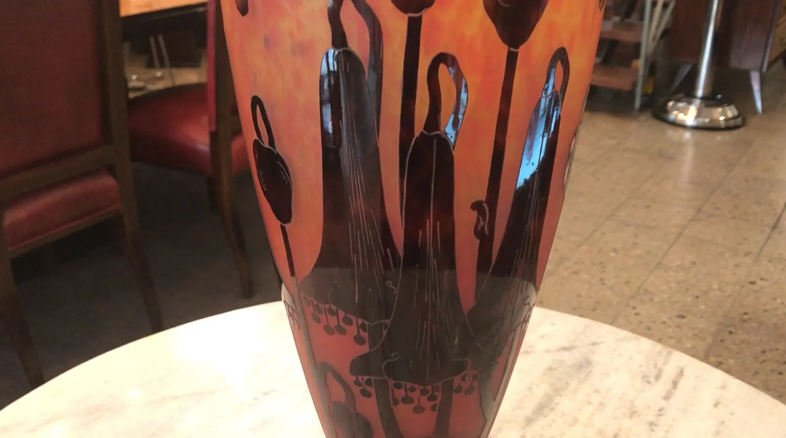 Antique signed glass vase Le Verre with floral design