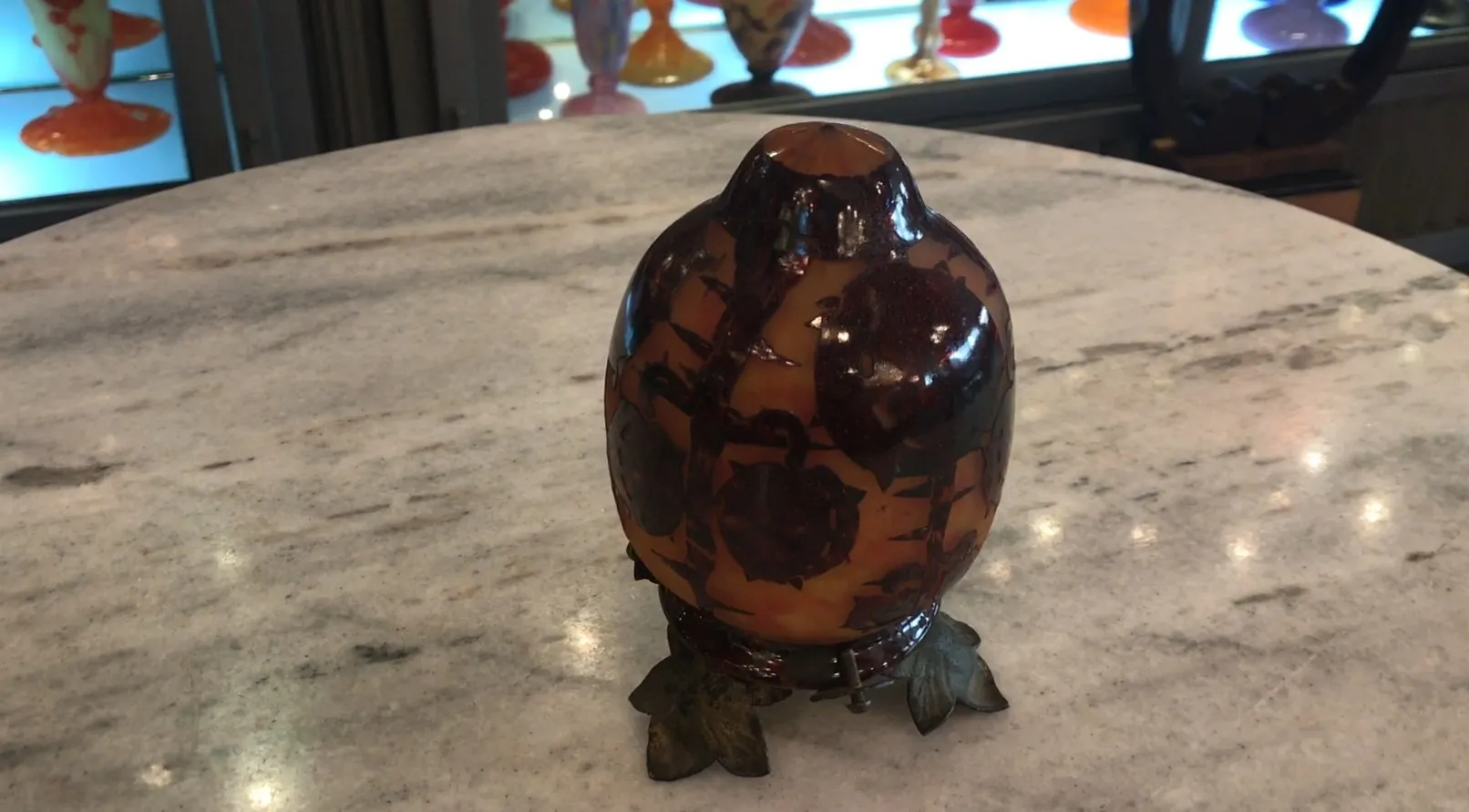 antiguidades vidro assinado le verre decorativo com detalhes distintos