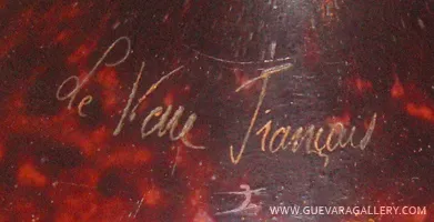 Antique glass with Le Verre signature, decorative details, elegant atmosphere.