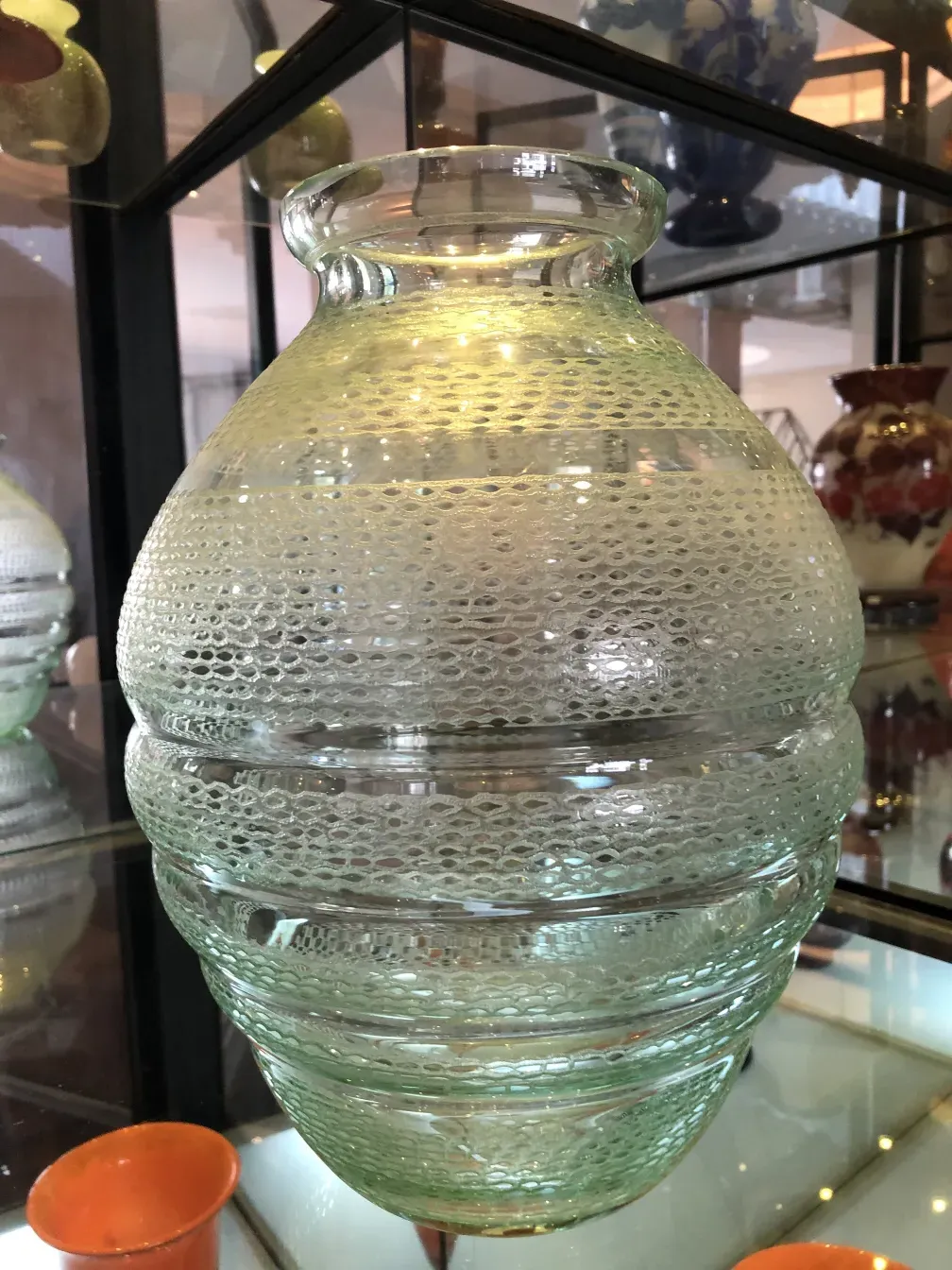 Antique glass bottle with bubbles, signed Daum Nancy