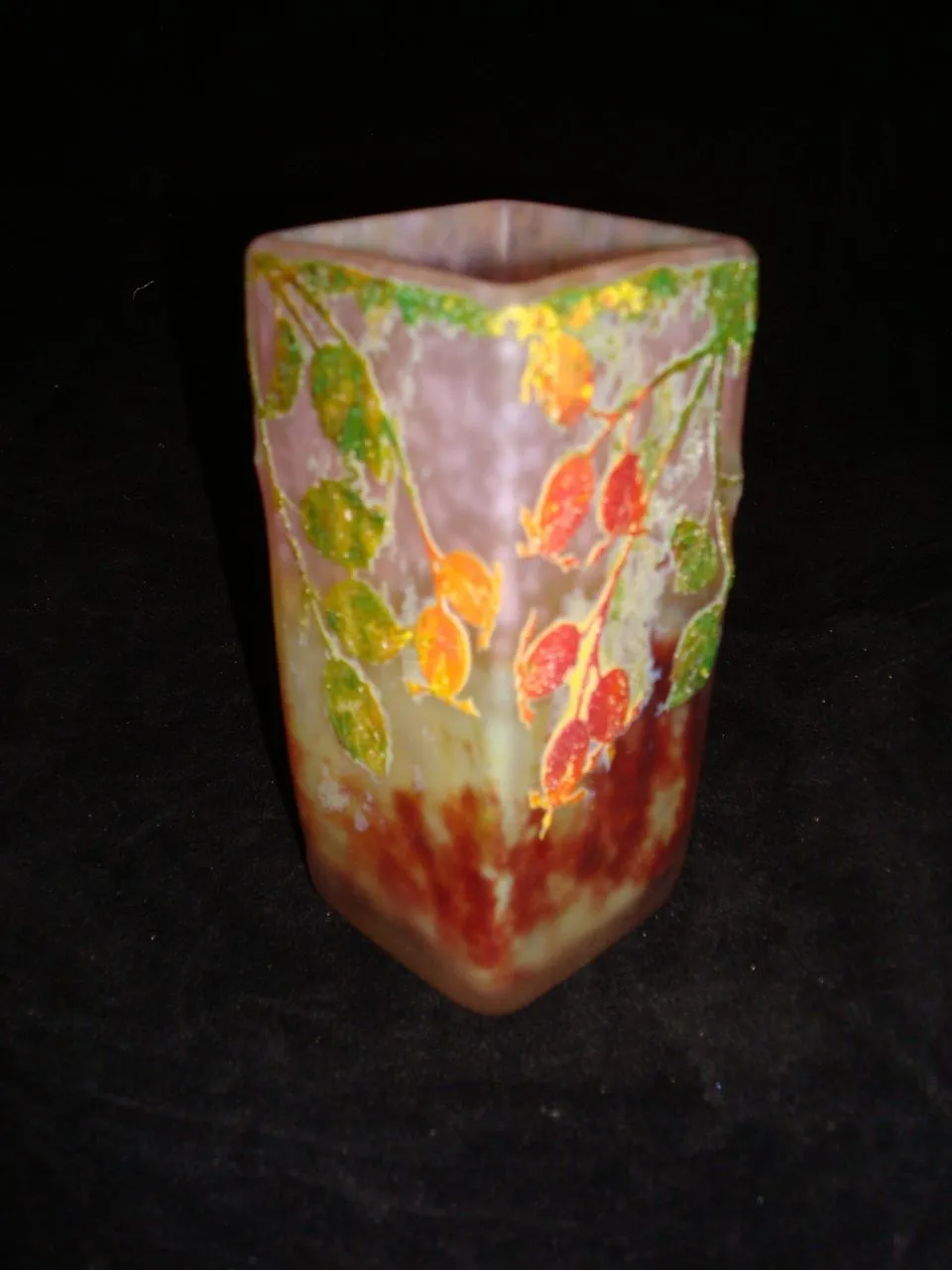 Antique signed glass Daum Nancy with colorful leaves