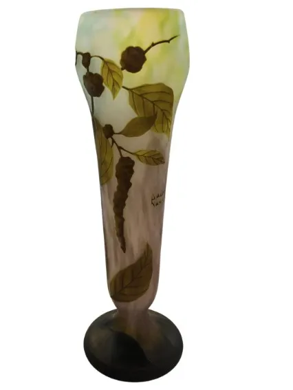 Antique signed glass Daum Nancy with leaf design