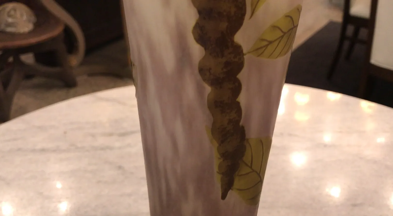 antique glass with leaf design, daum nancy