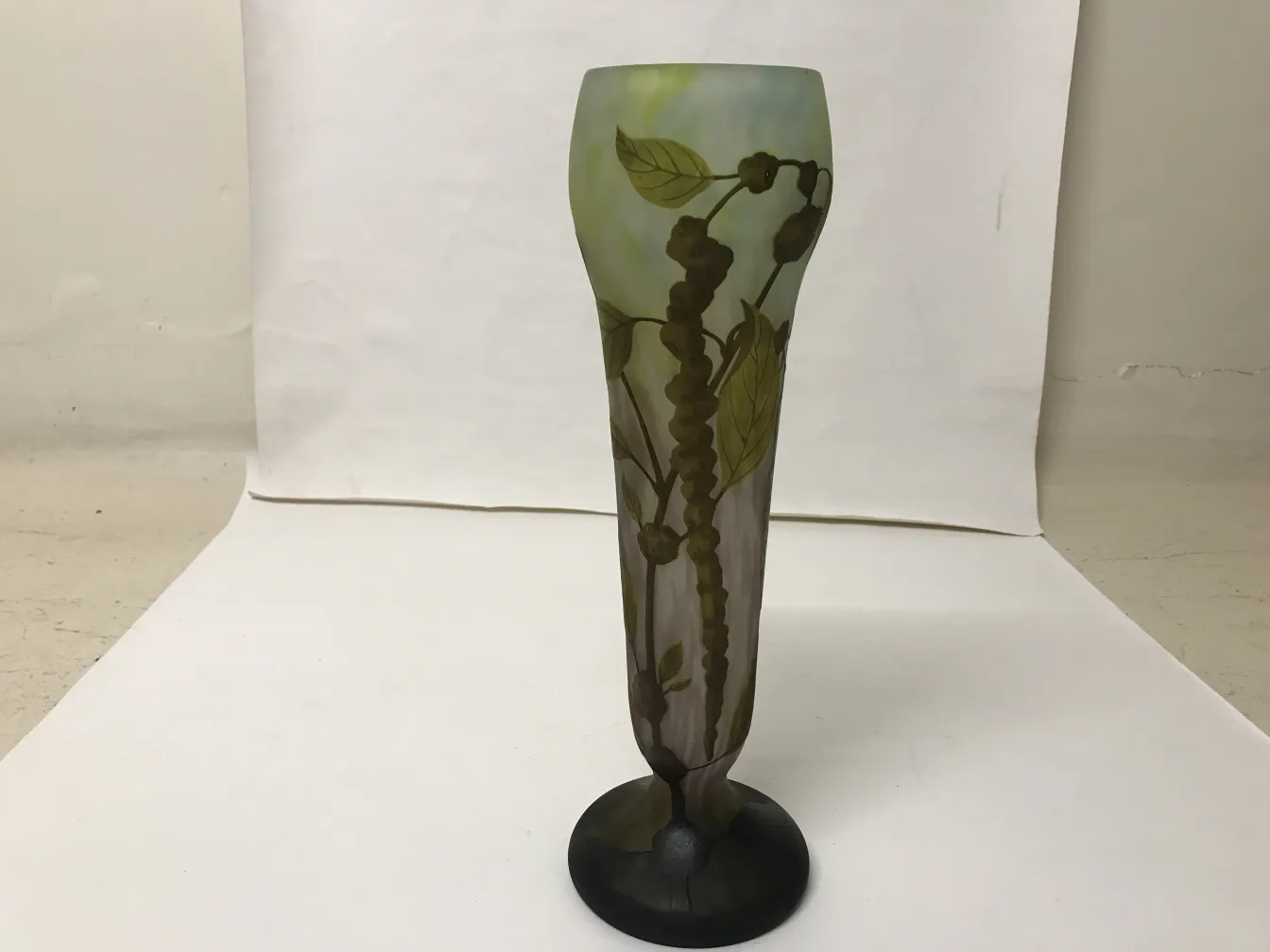 antique daum nancy glass featuring visible floral carving