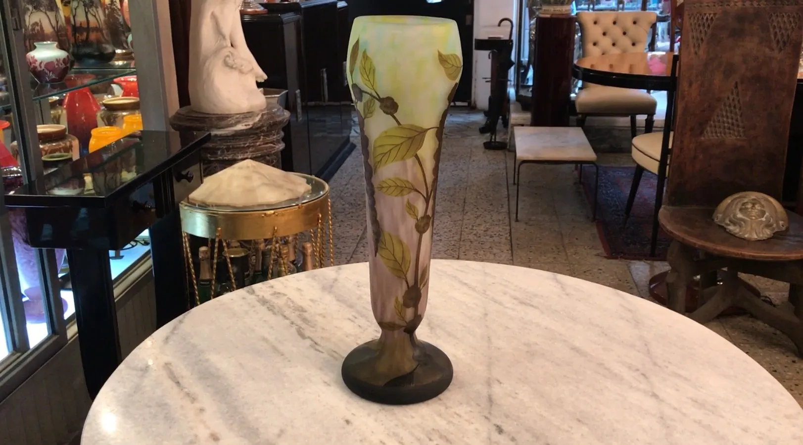 Antique vase with leaf decoration, Daum Nancy.