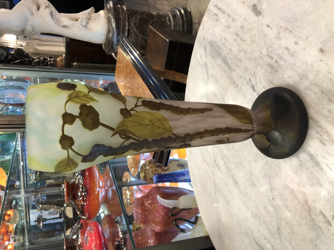 签名玻璃达美南希与叶子图案，古董