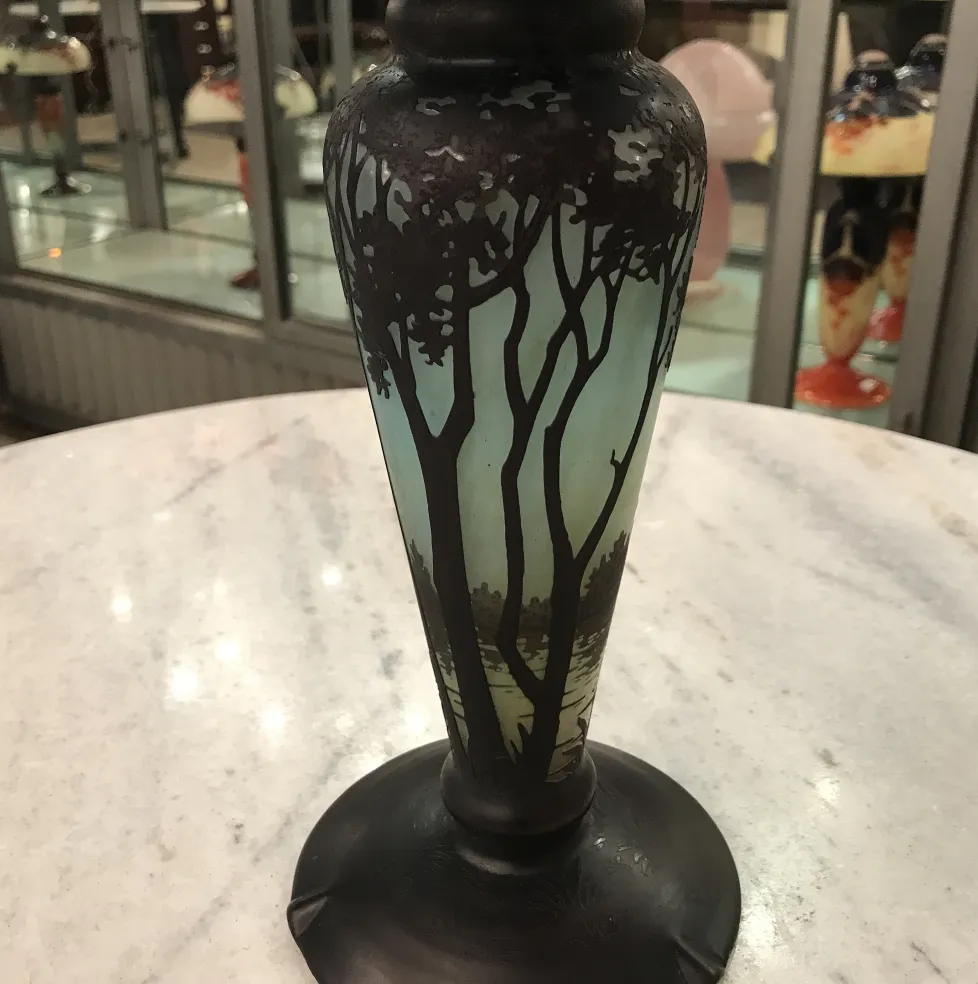 Signed glass Daum Nancy, antique with tree design