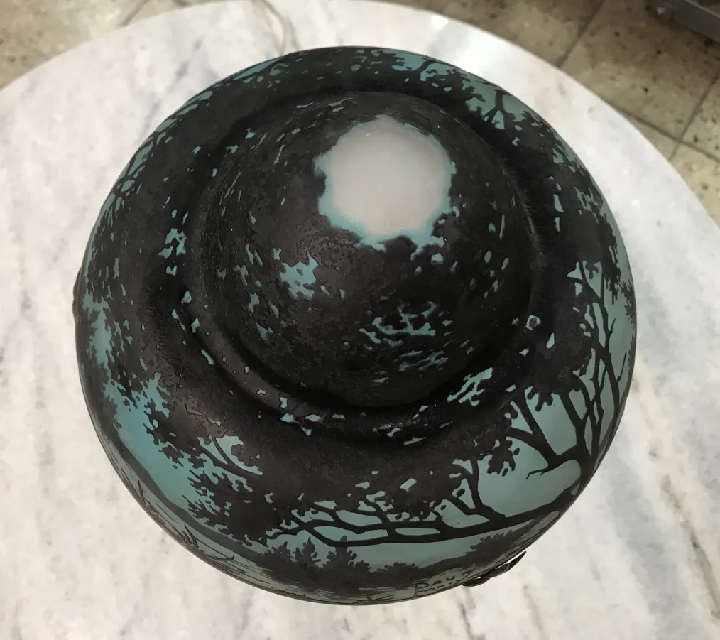 decorative glass with daum nancy signature and tree design