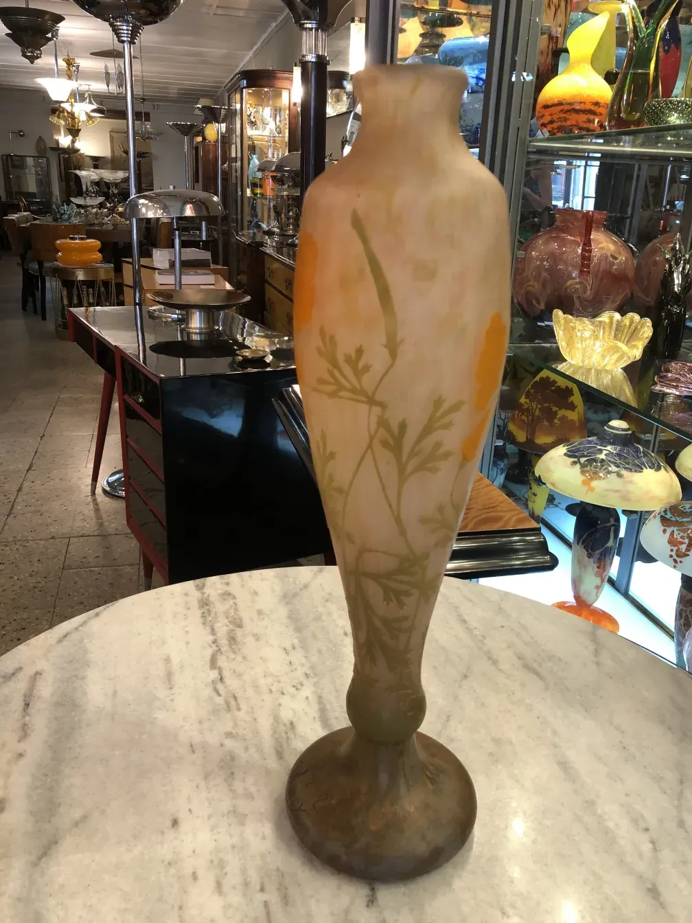 antique glass vase with natural decoration