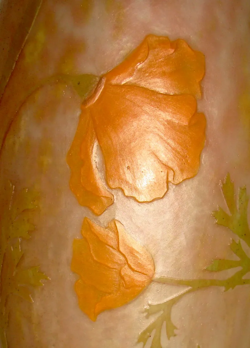 Antique signed glass Daum Nancy featuring orange flowers