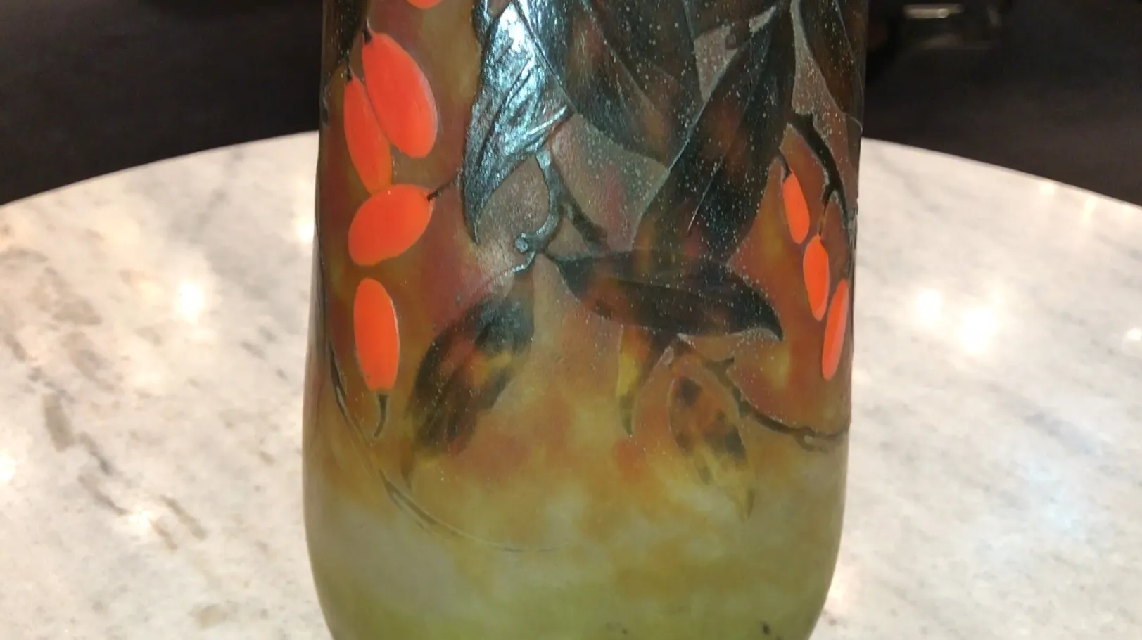 antique signed glass Daum Nancy with red and green design