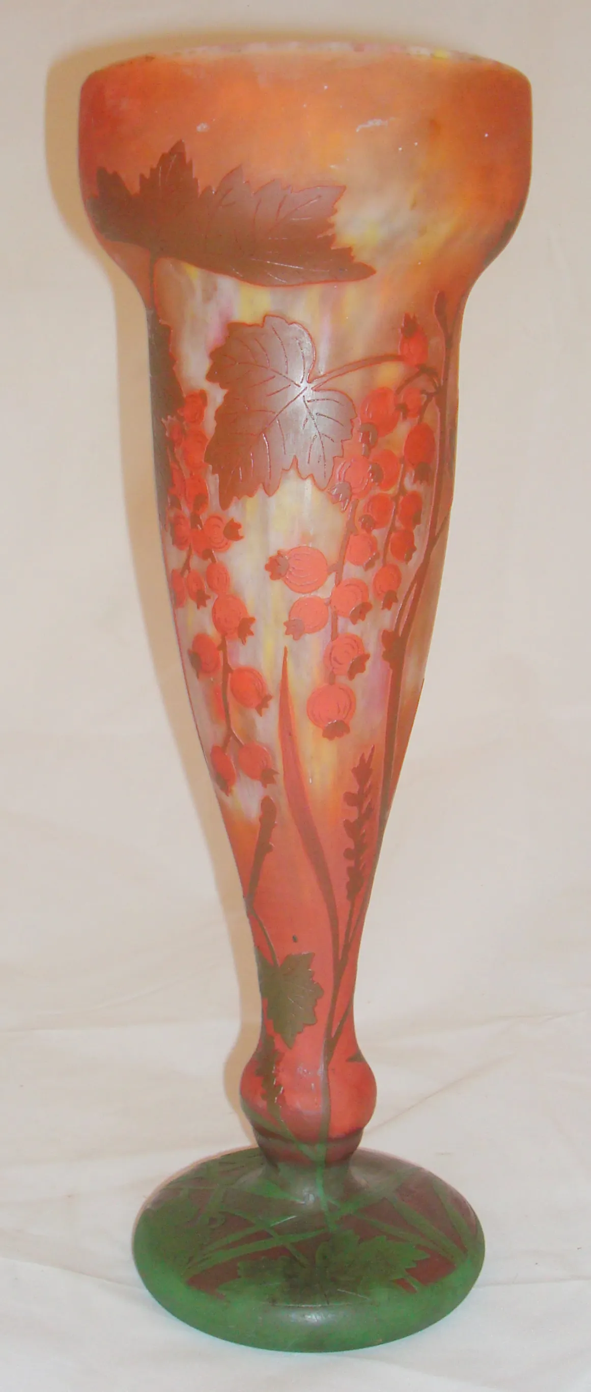 antique glass with signatures and decorated with red and green flowers