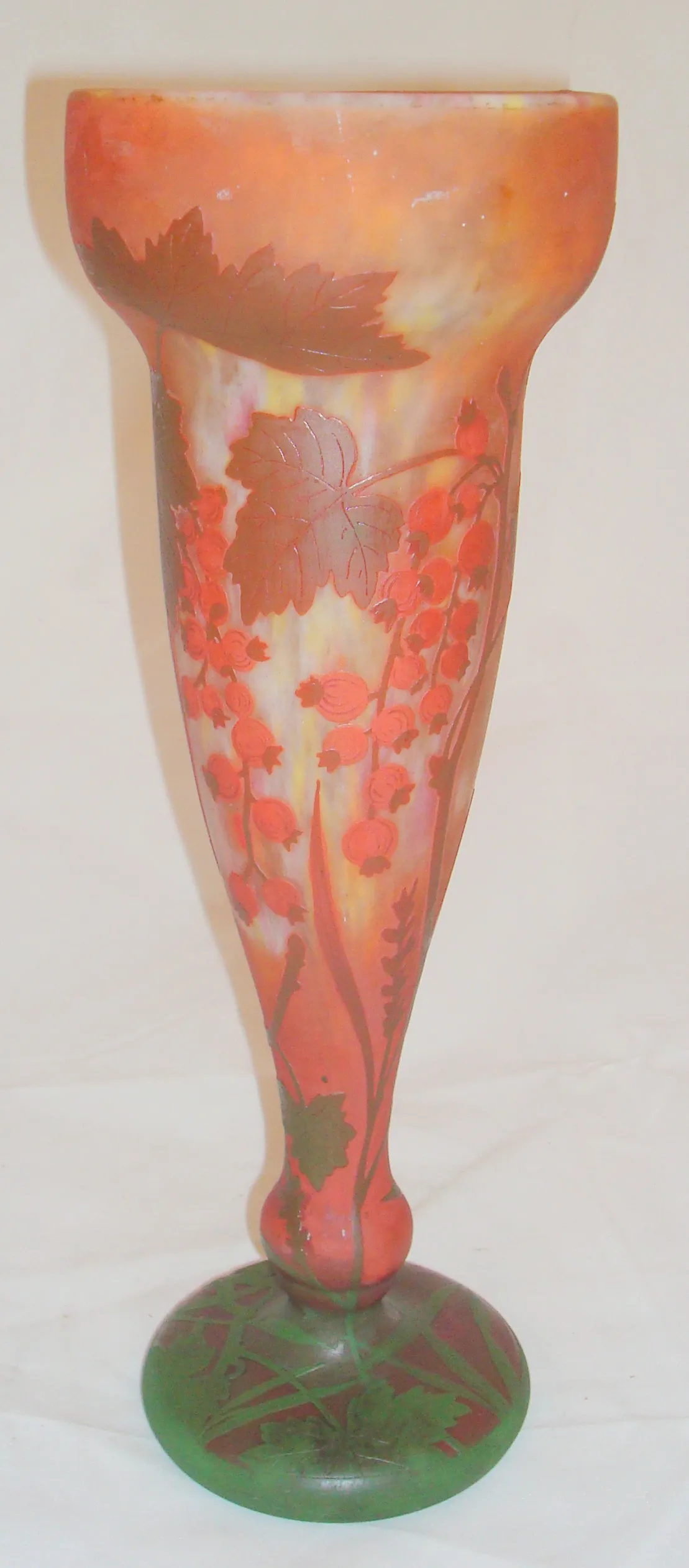 antique signed glass daum nancy with red and green flower design