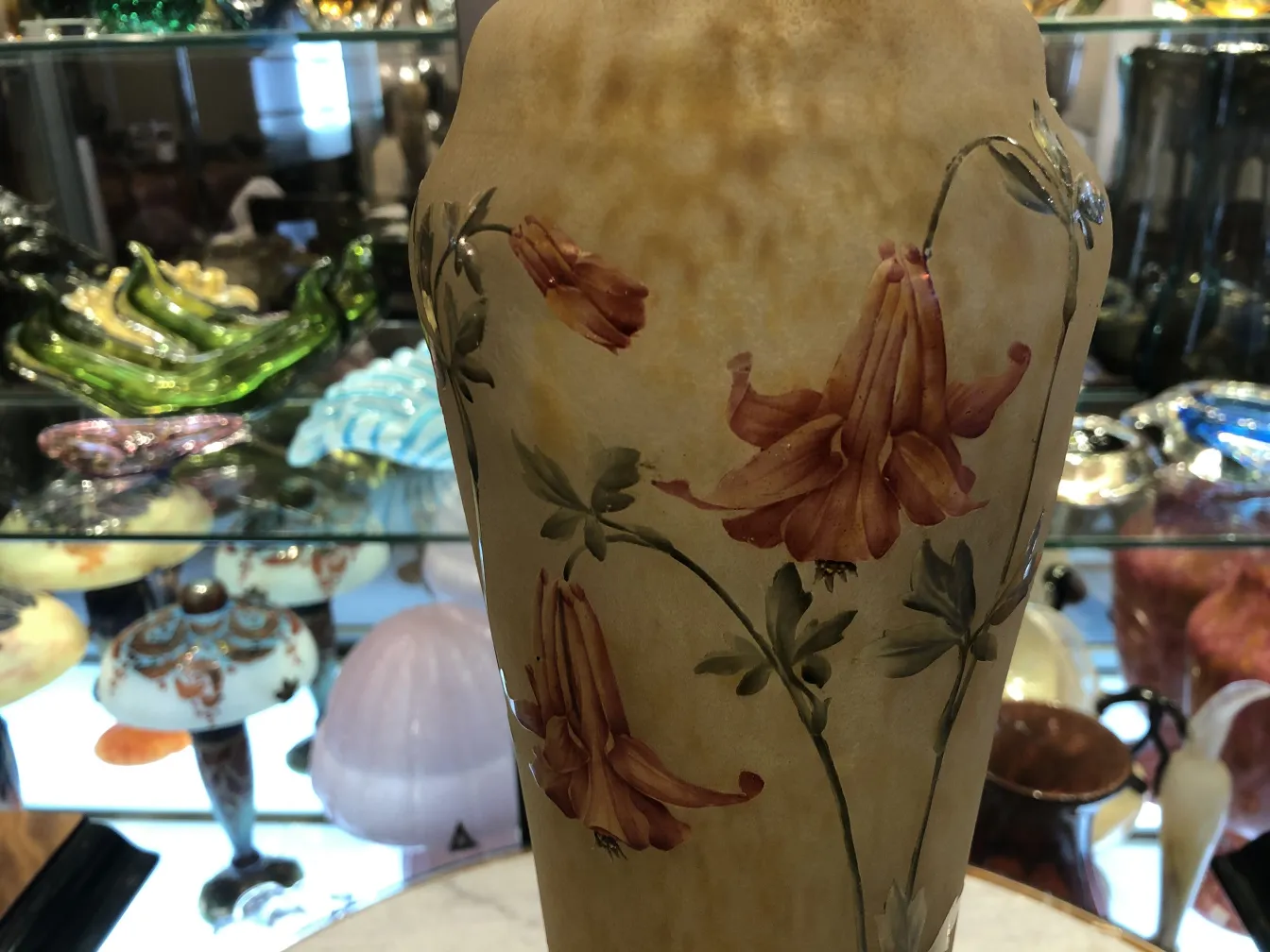 Antique vase of signed glass Daum Nancy with flowers