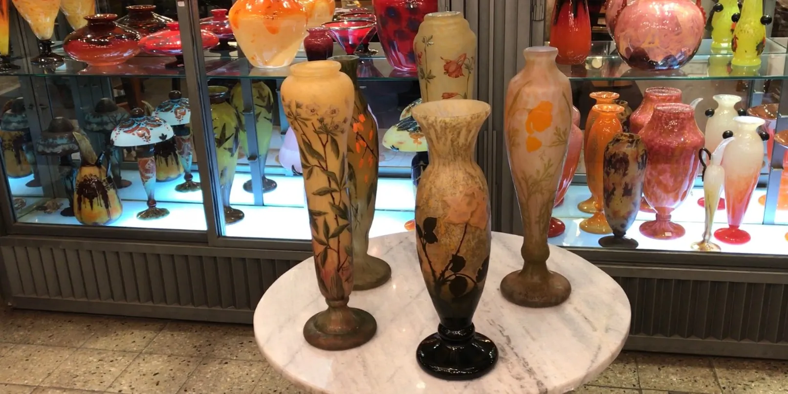 antique glass vases with artistic details