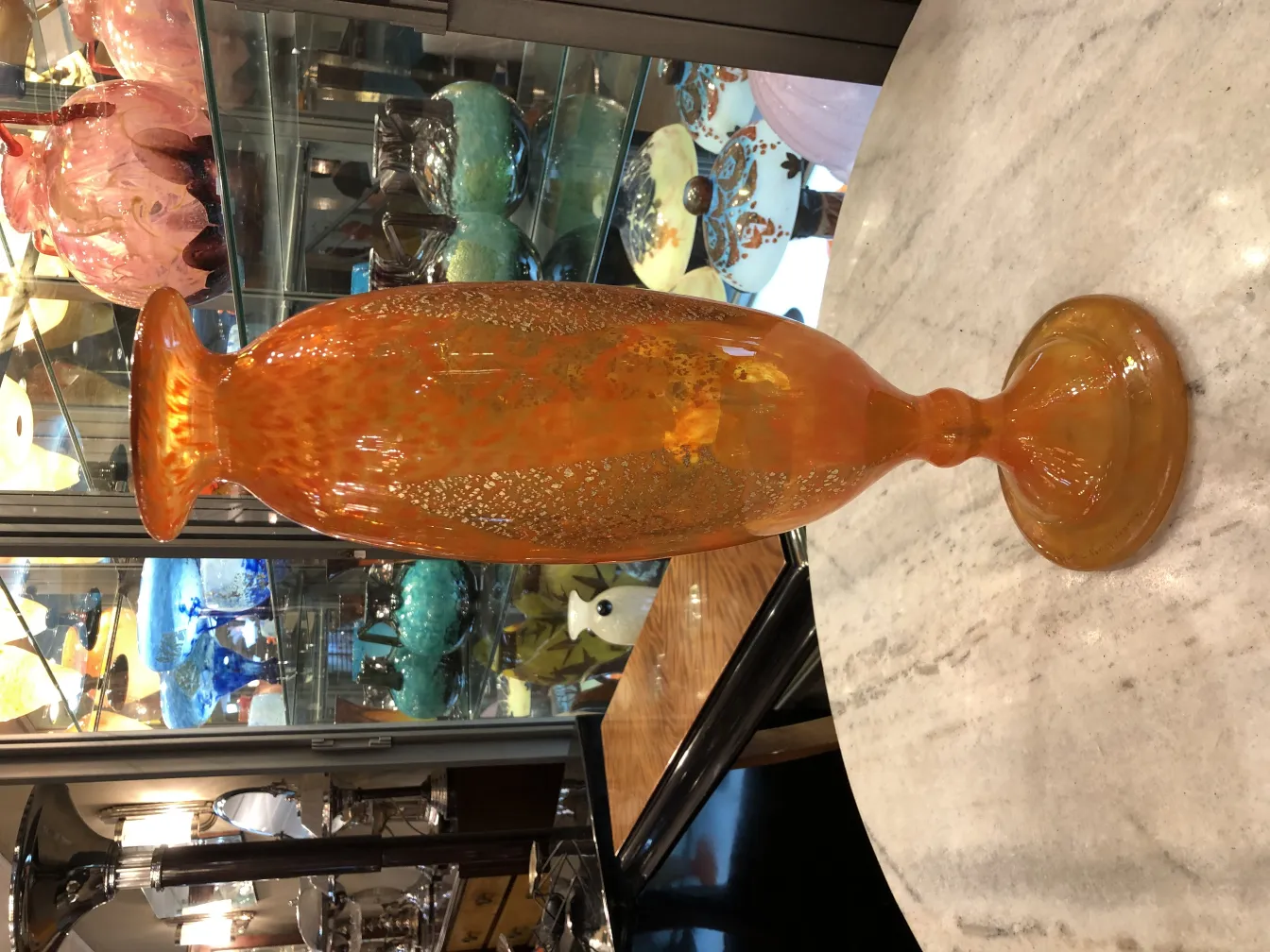 Antique vase of signed glass by Daum Nancy with colorful design