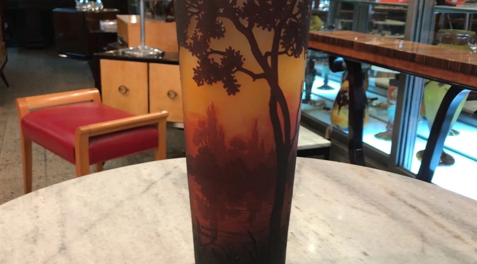 vidrio antiguo firmado daum nancy con escena de naturaleza