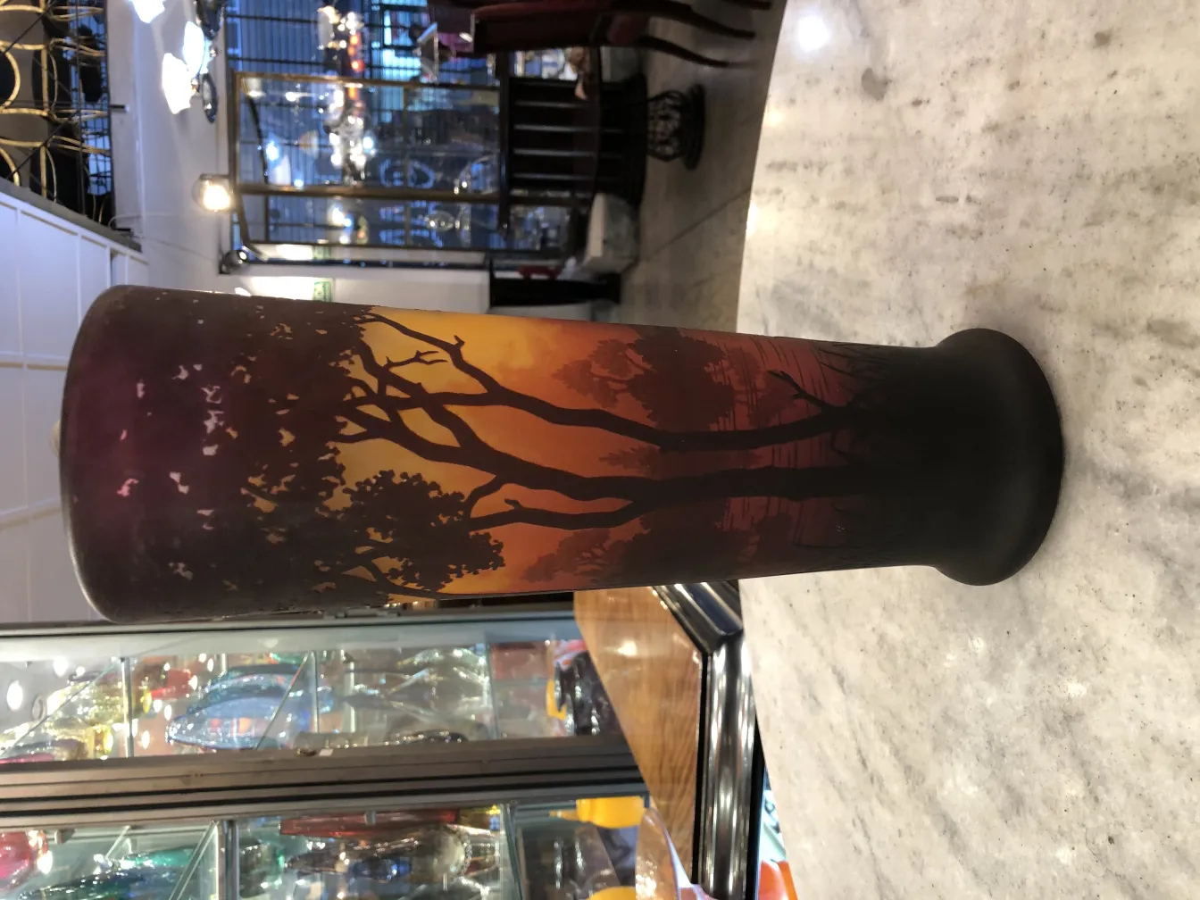 Antique signed glass Daum Nancy with tree landscapes