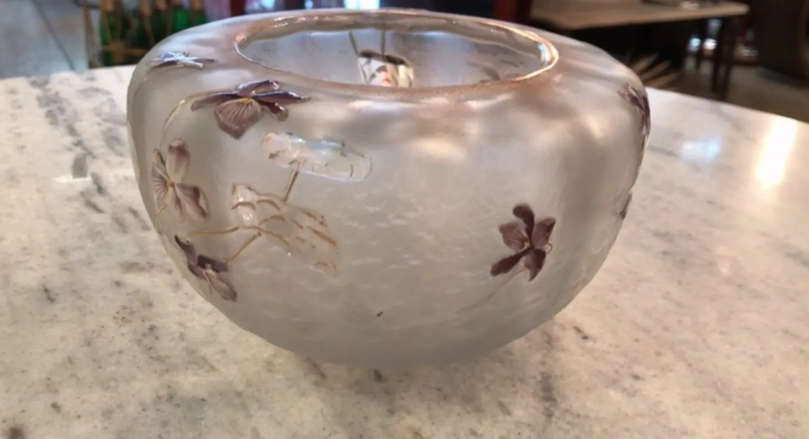 signed glass with floral patterns, elegant setting