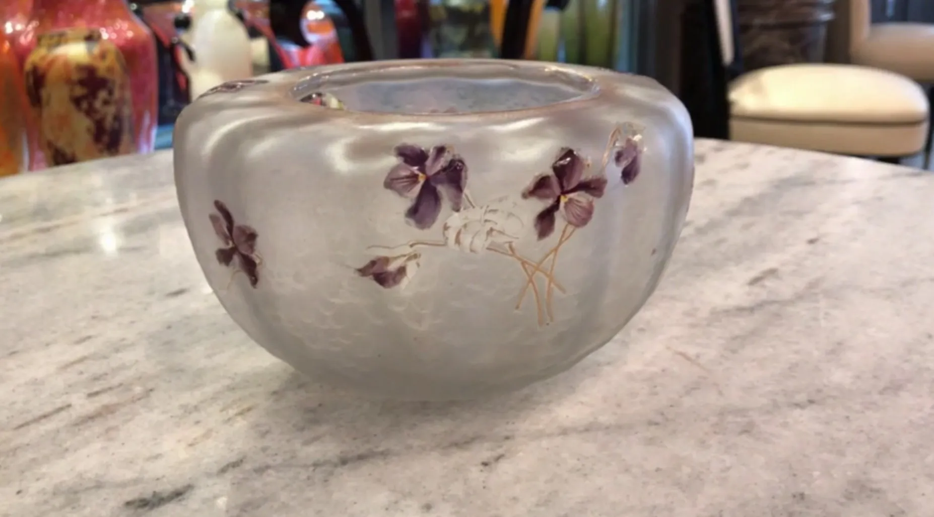 antique signed glass daum nancy with floral decoration