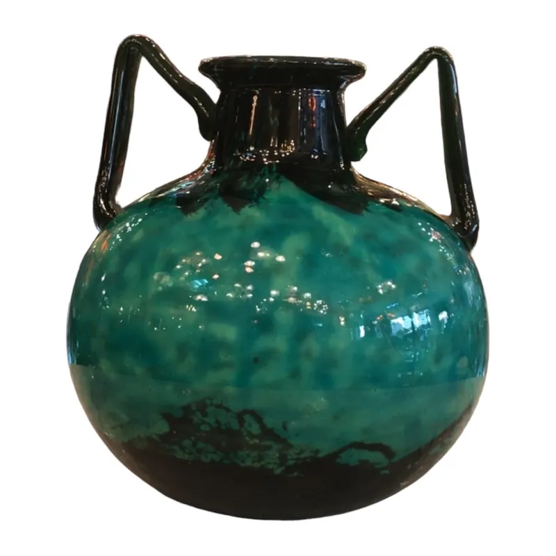 Bouteille ancienne en verre signé Daum Nancy en bleu.