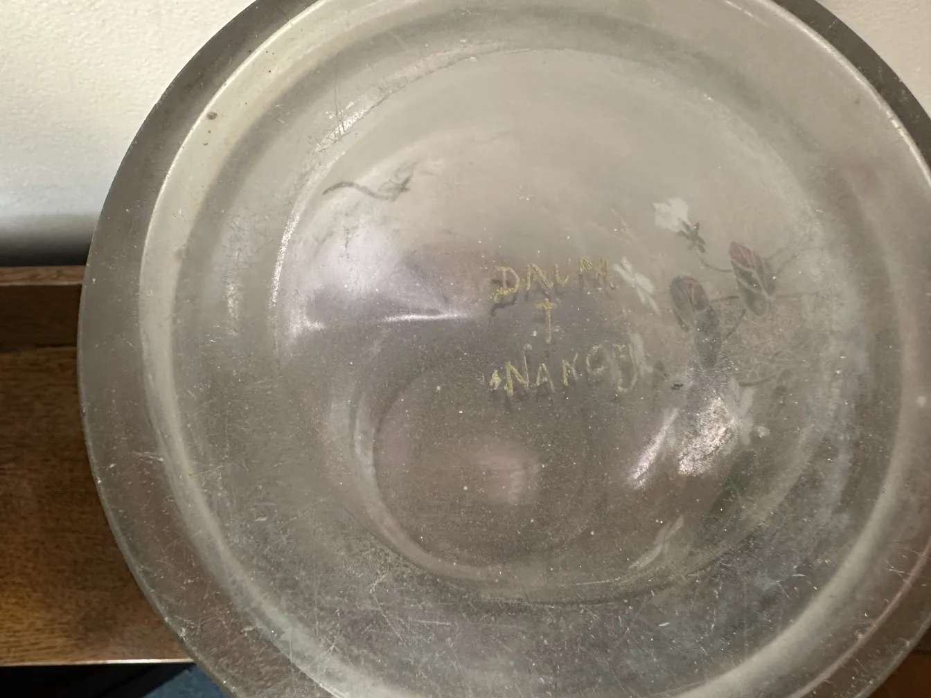 签名玻璃达姆南希带花卉设计，古董