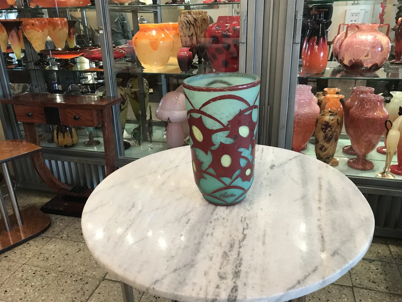 Большое стекло с подписью Чардера в цветном стекле, антикварное украшение.