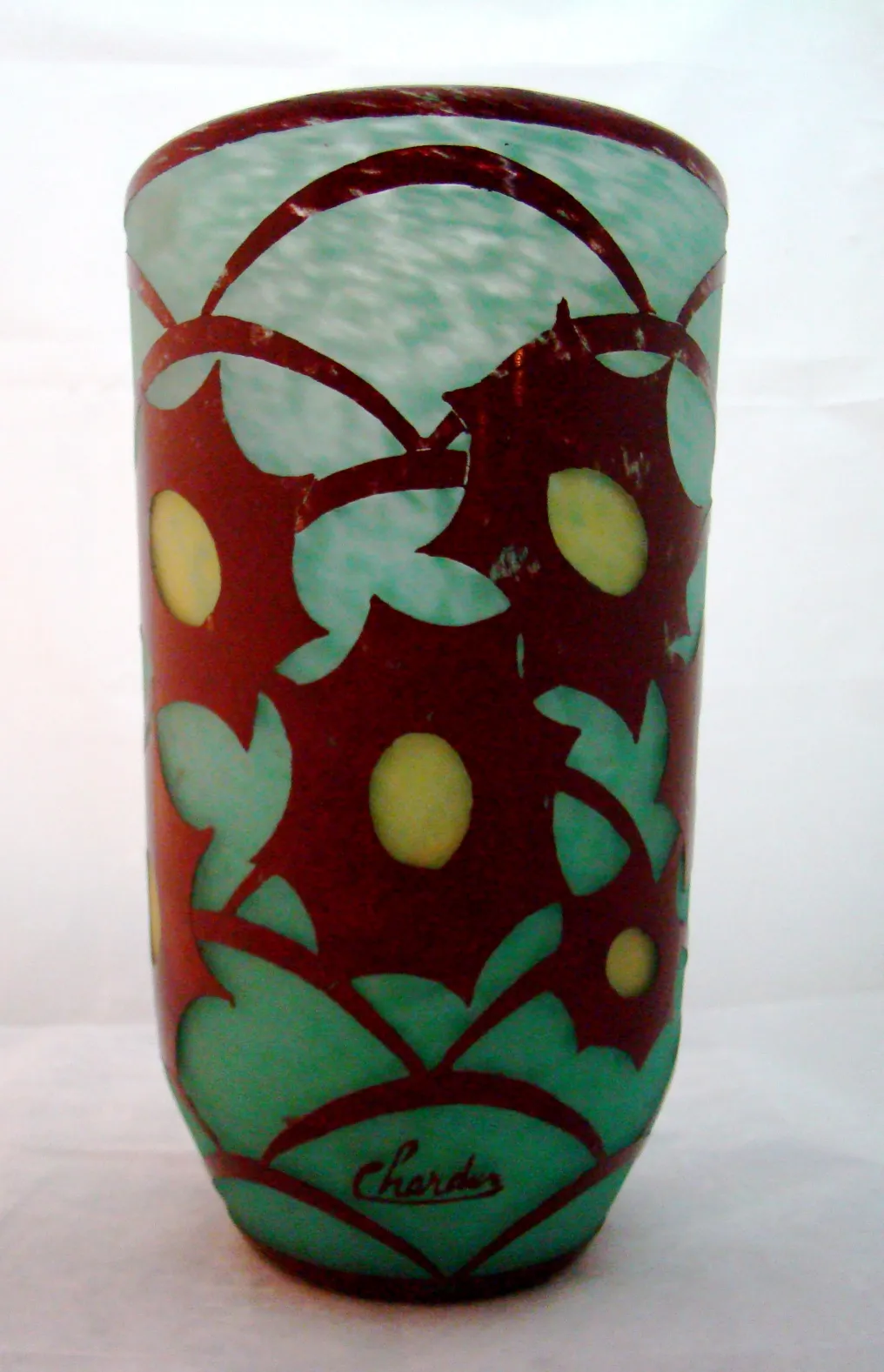 Antique glass with flower design signed by Charder