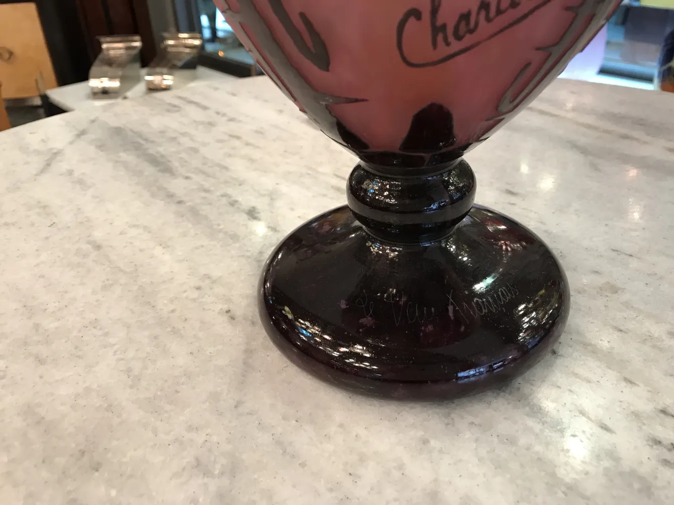 Antique signed glass by Charder, decorated and original