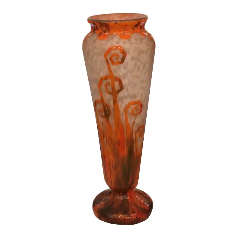 antique Charder glass vase with orange design