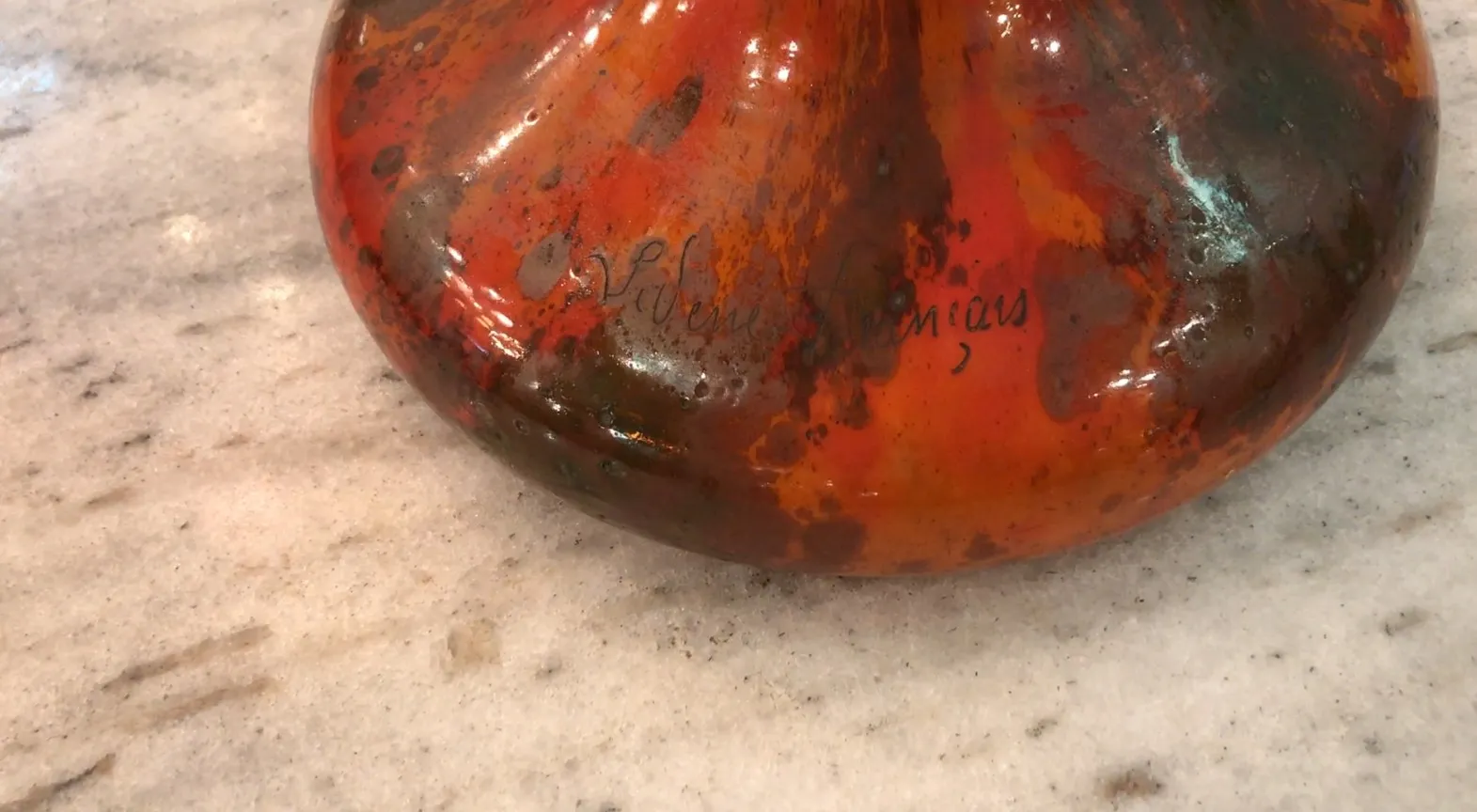 Antique glass signed by Charder in orange tones
