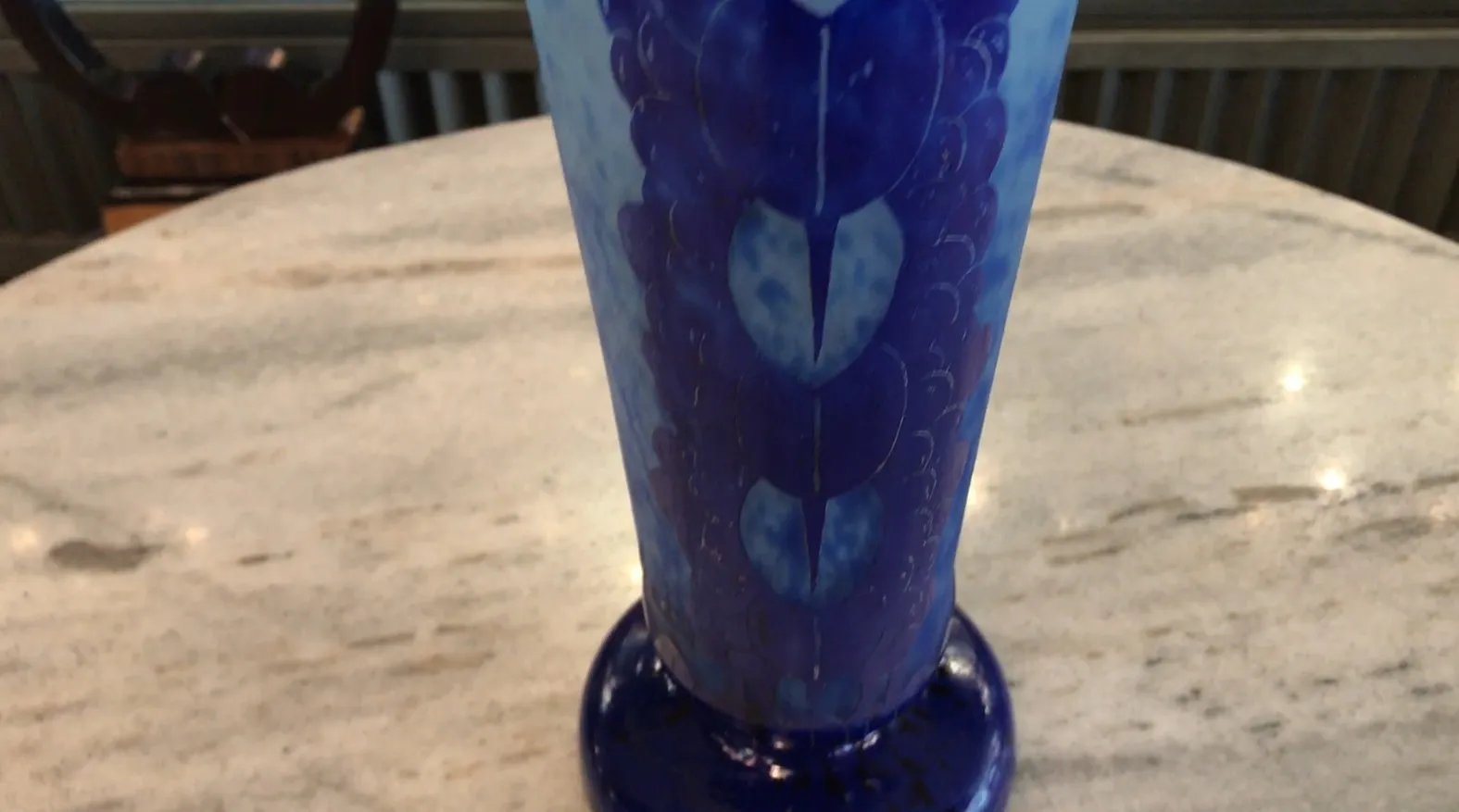 Signed glass Charder in blue tones with design