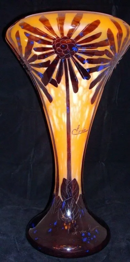 Antique signed glass Charder with flower design