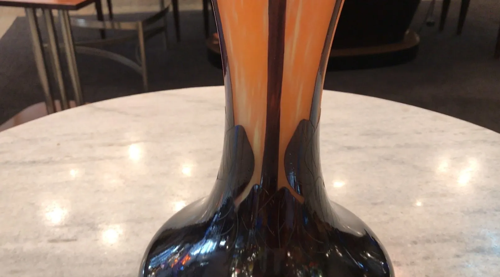 SIGNED GLASS by Charder featuring orange and dark tones on a clear base, perfect for antique collectors.