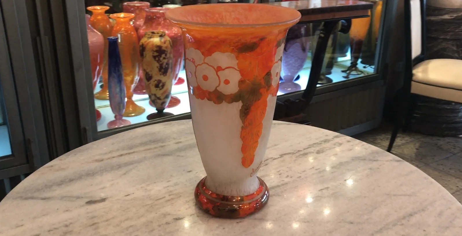 古董签名玻璃Charder，带彩色设计