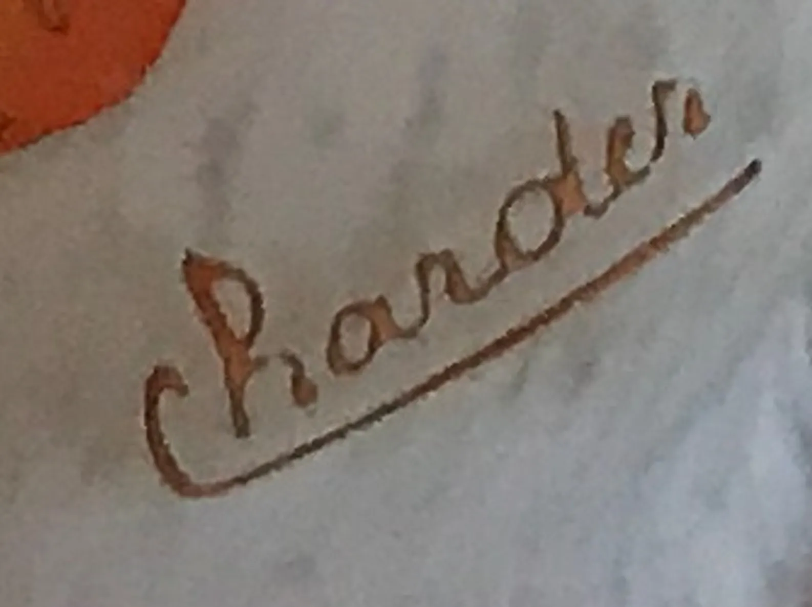 Antikes signiertes Glas Charder mit feinen Inschriften