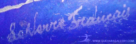 Verre ancien signé de Charder avec une surface bleue et signature.