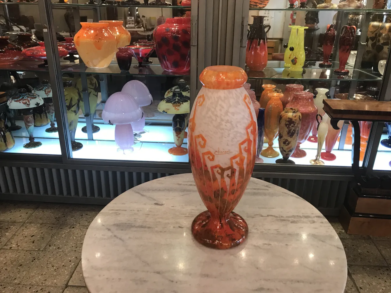 antique Charder signed vase with intricate design