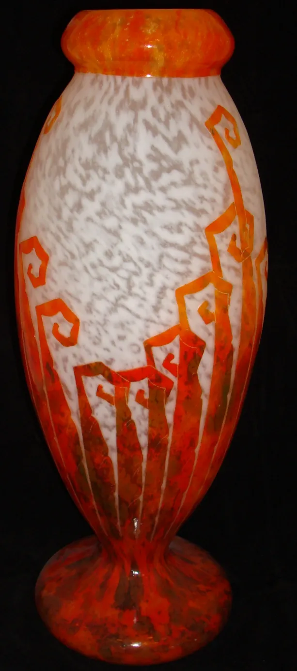 Antique signed glass Charder with warm color design