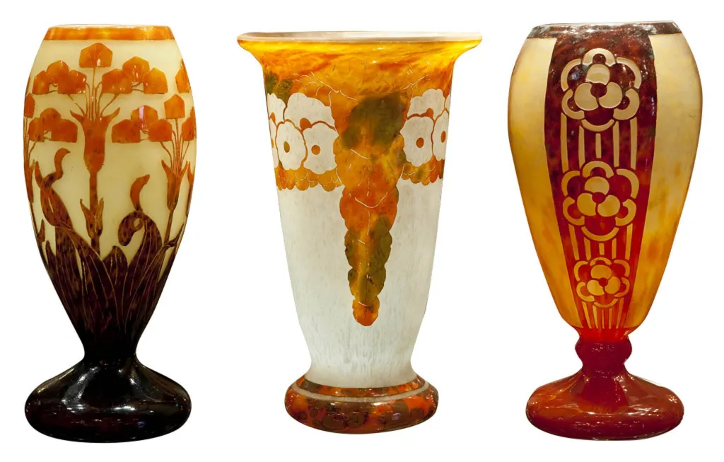 Three antique vases with floral decoration