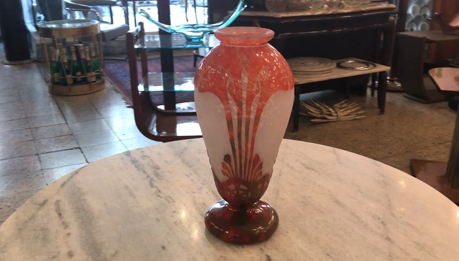 Antique signed glass Charder with decorative design