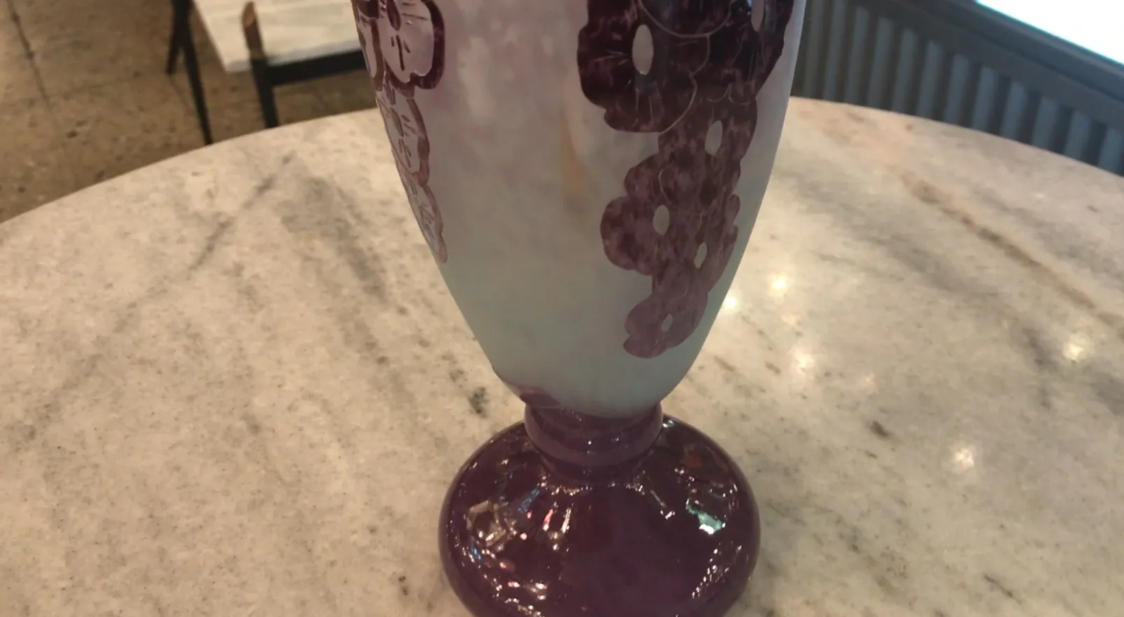 Signed glass Charder in an antique setting with floral details