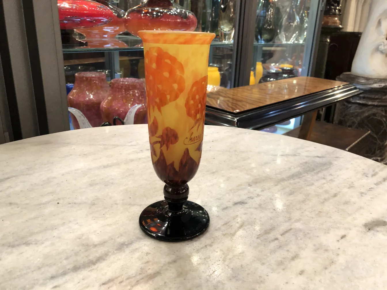 Signed glass by Charder with warm color tones