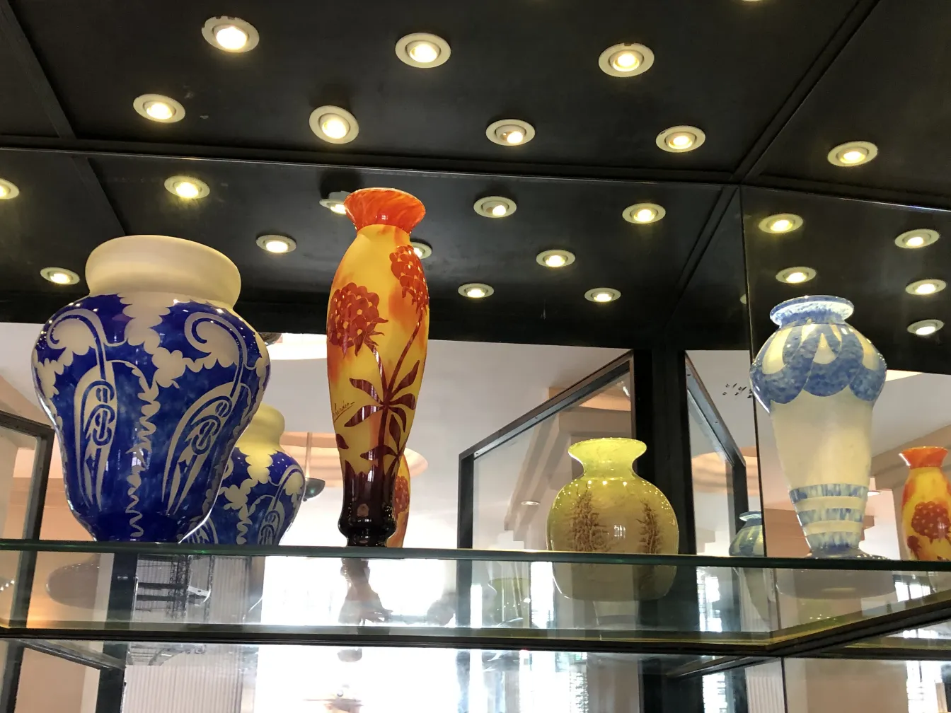 Antique glass vases in various colors and shapes