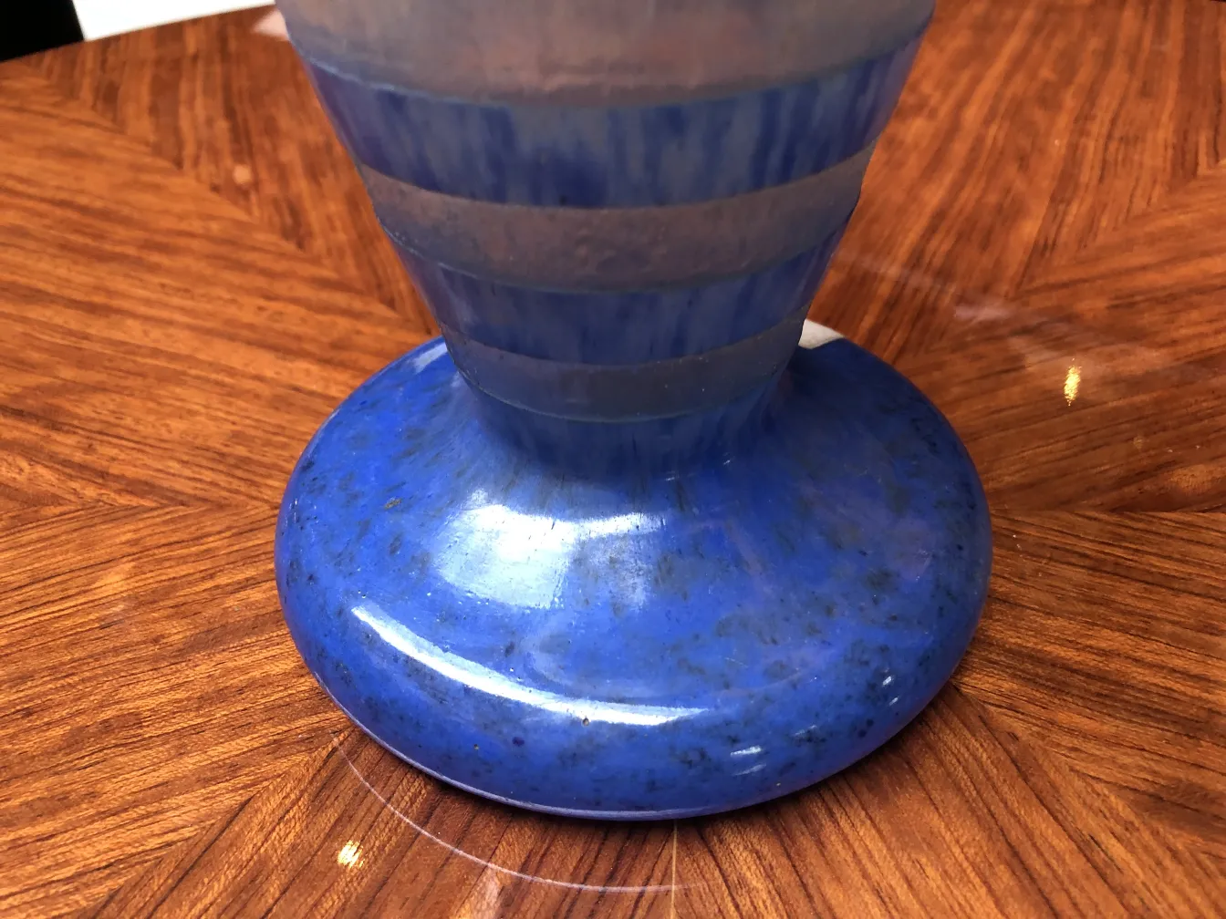 antique signed glass Degué with shiny blue base