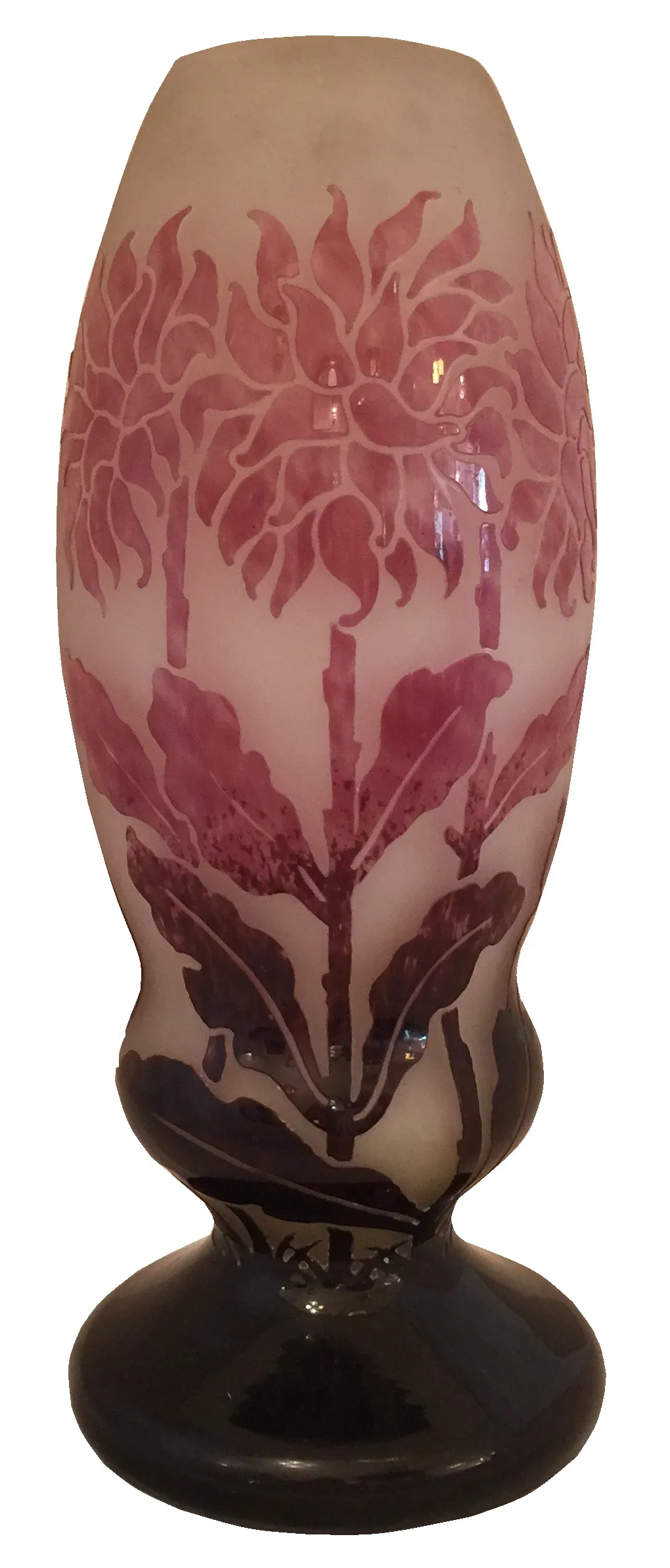 Antikes signiertes Glas mit floralem Design degué